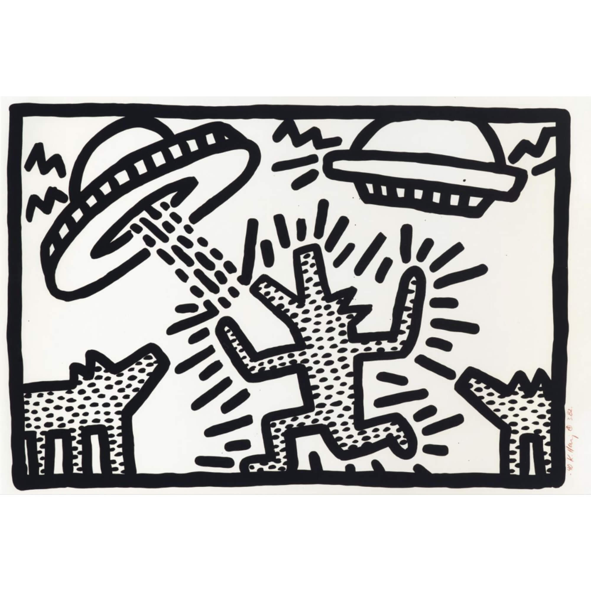 Keith Haring-Untitled (Dogs With Ufos) - Keith Haring-art print