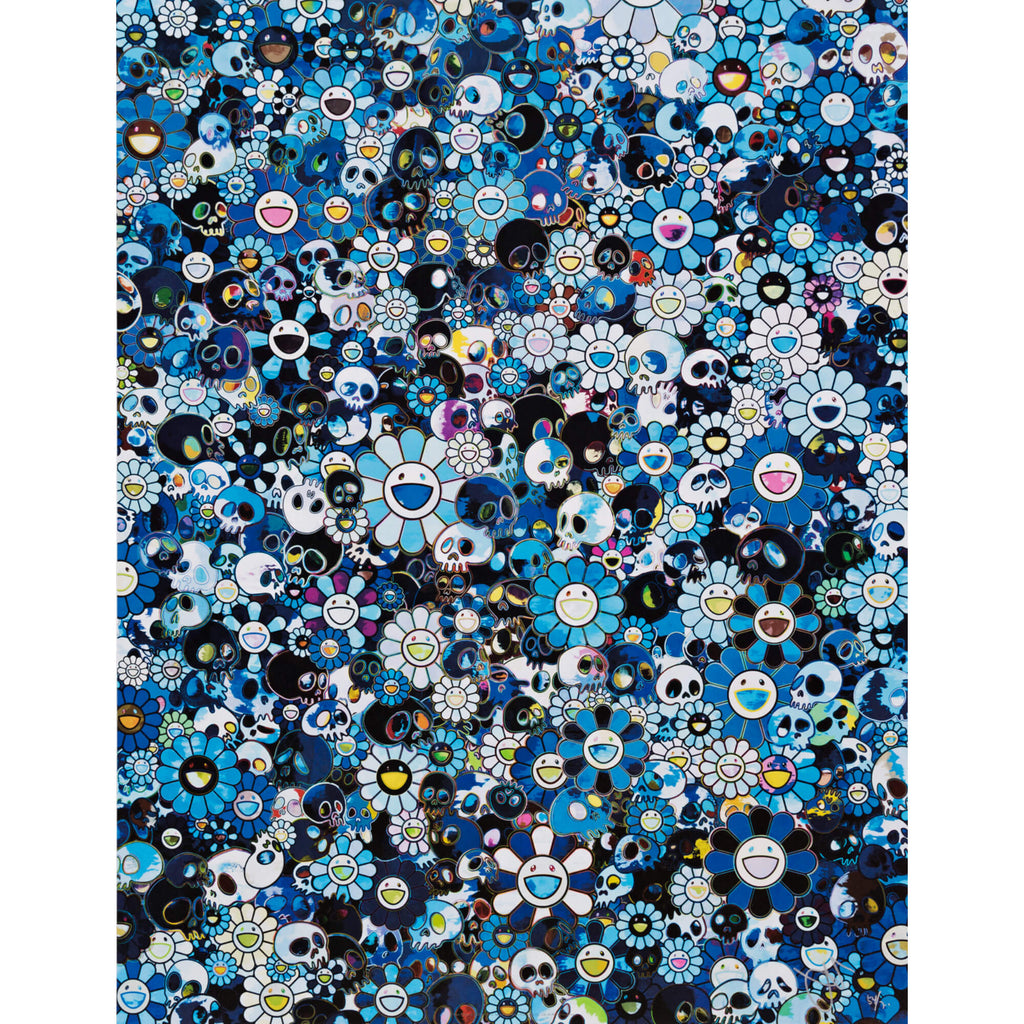 Takashi Murakami Flowers and Skulls Jacquard Denim Pants Dark Blue