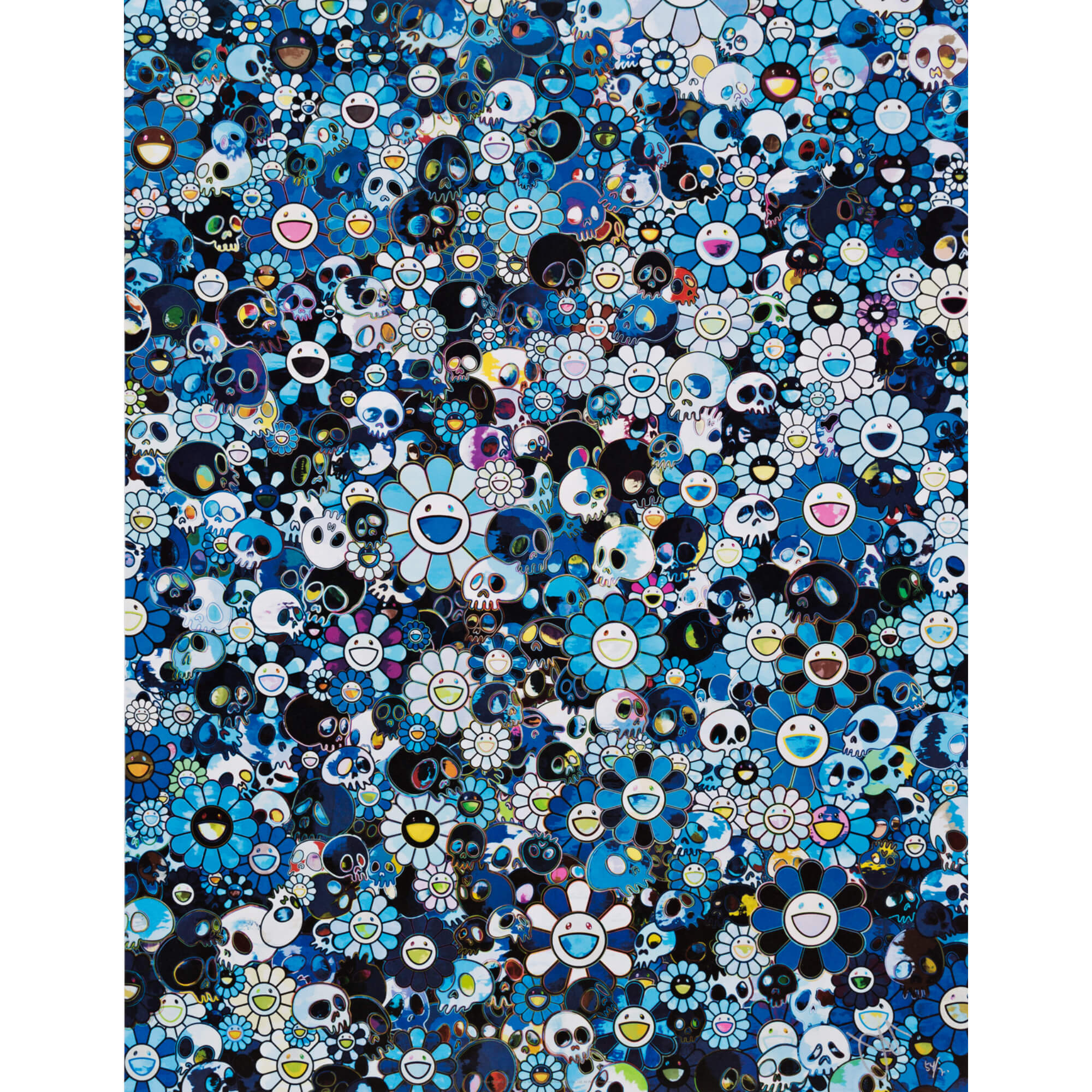 Takashi Murakami-Blue Flowers & Skulls - Takashi Murakami-art print
