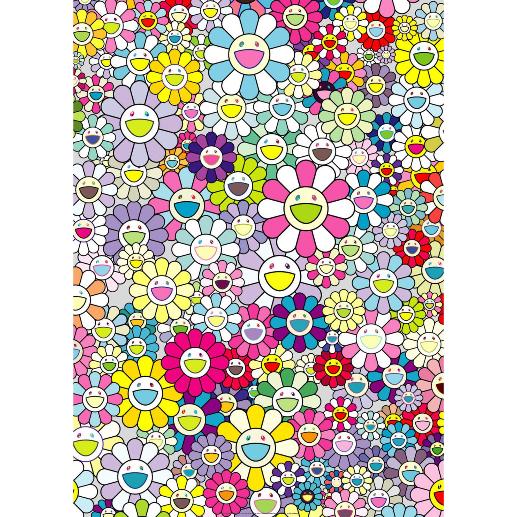Takashi Murakami-Champagne Supernova: Multicolor + Pink And White Stripes-art print
