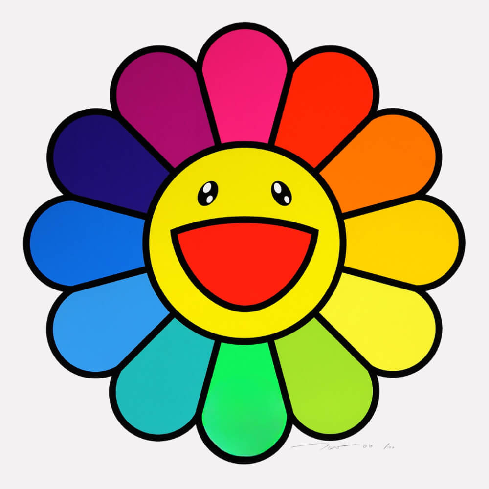 Takashi Murakami's Smile On, Rainbow Flower! Print - Hype Museum